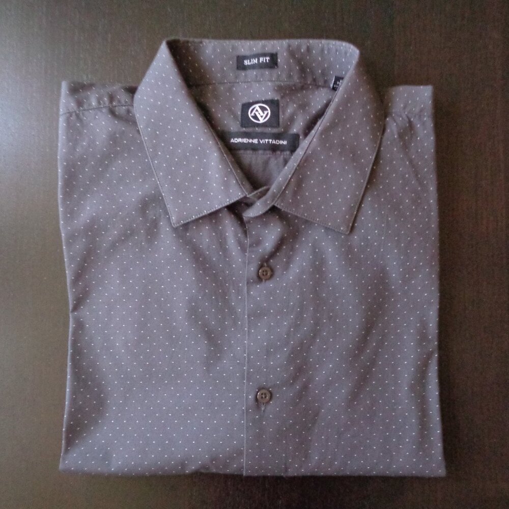 Adrienne Vittadini Slim Fit Dress Shirt - Gray/White - Size 18-18.5-36/37